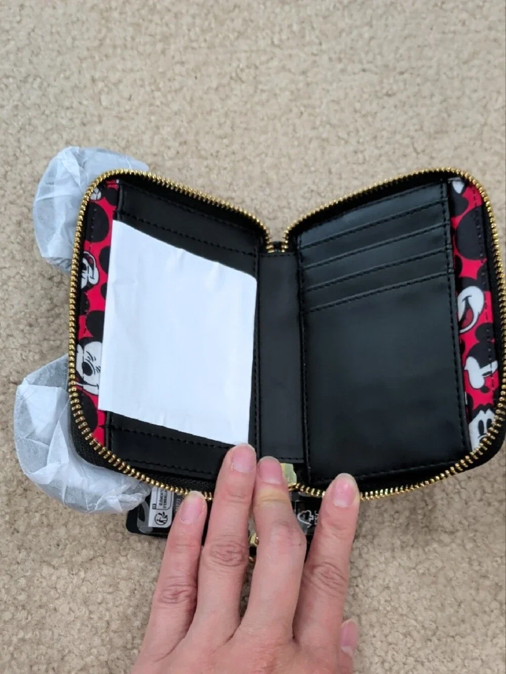 Loungefly Black Perforated Mickey Ear Zip Wallet with Gold Hardware
